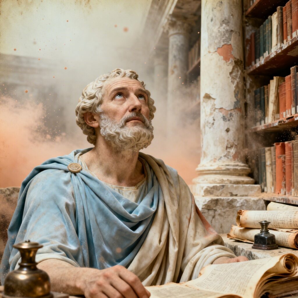 Statue of Epictetus, the ancient Greek Stoic philosopher, representing resilience and wisdom.